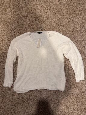 Women's Ivory V-Neck Plush Sweater